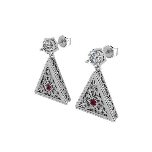 Crimson Collection – Ruby and White Sapphire Drop Earrings