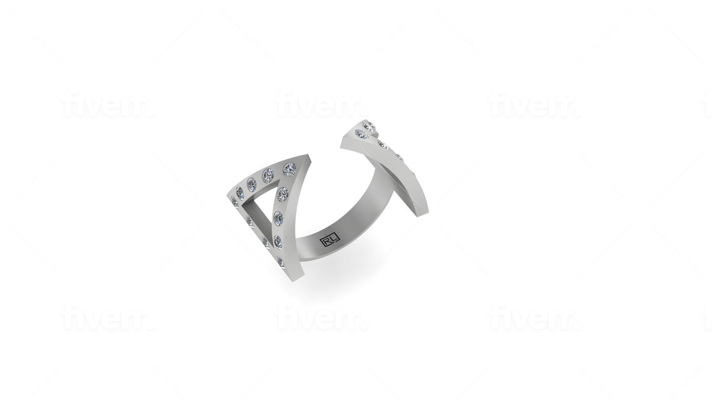 Double Delta Ring 22 Stones