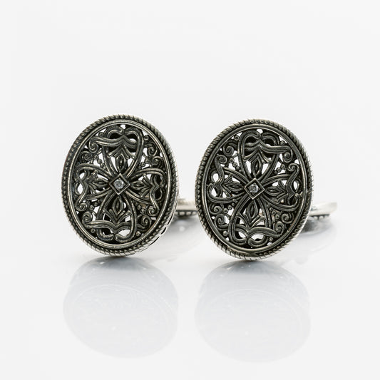 Filigree Center Stone Oval Cuff Links