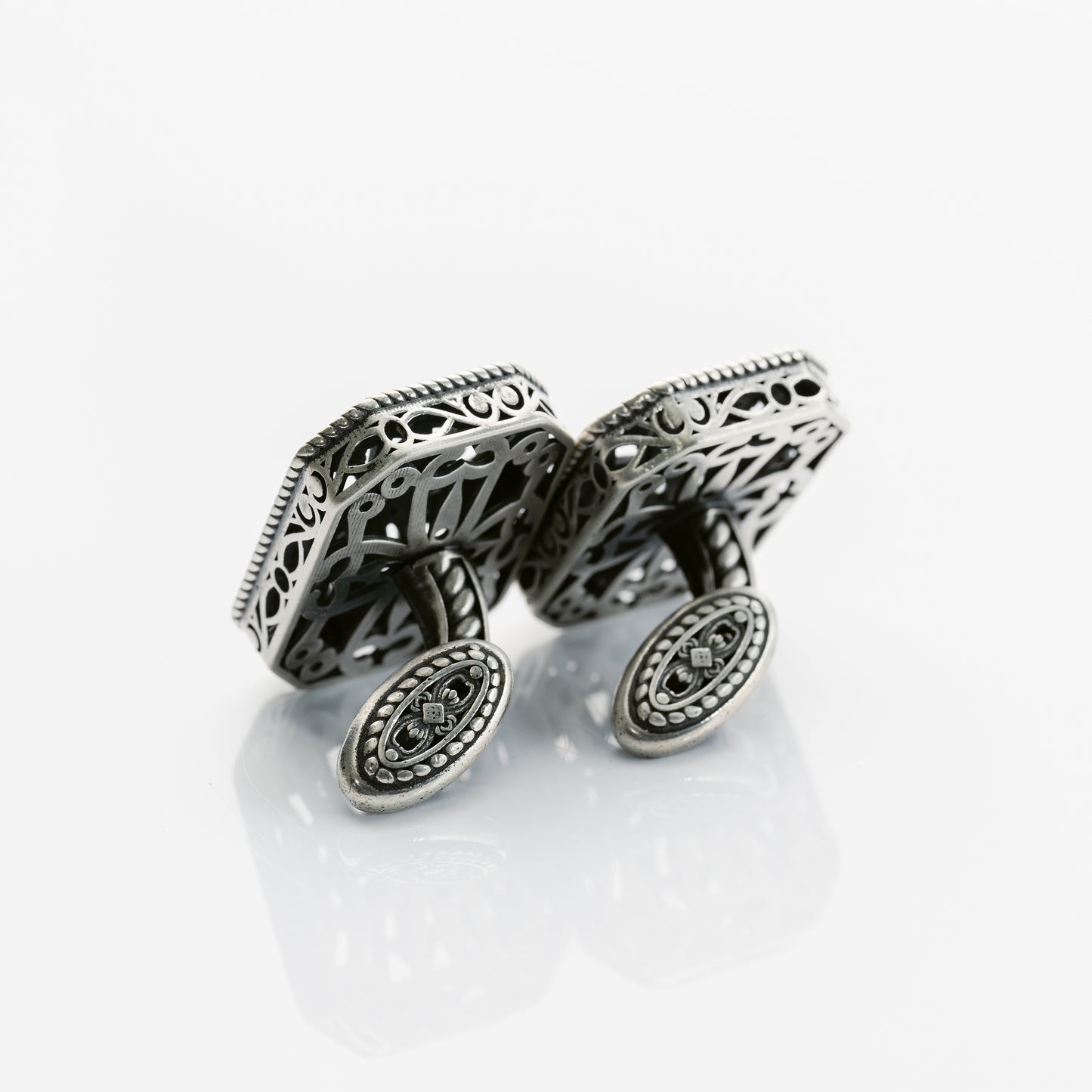 Filigree Center Stone Rectangle Cuff Links