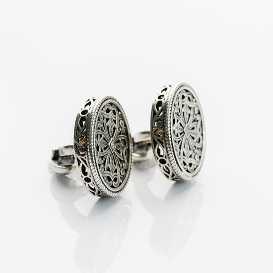 Filigree Center Stone Oval Cuff Links
