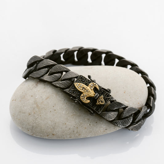 Fleur-de-Lis Chain Black and White Diamond Bracelet