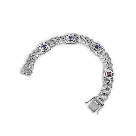 Purple Essence Collection – Engraved Link Bracelet with Amethyst in Nickel-Free .925 Silver