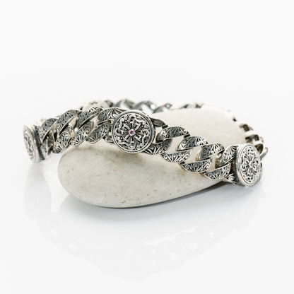 Filigree Center Stone Round Medallion Bracelets (Large)