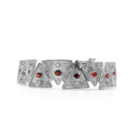 Garnet, Diamonds and Silver Bracelet