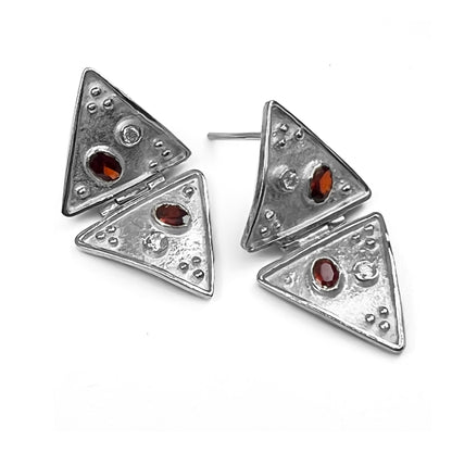 Silver Double Triangle Drop Earrings