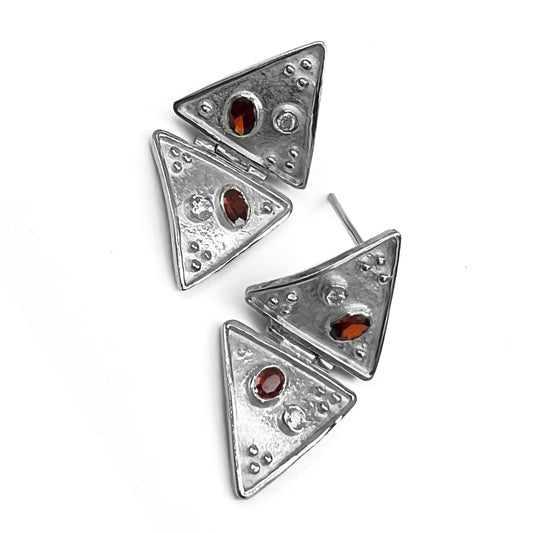 Garnet, Diamonds and Silver Earrings