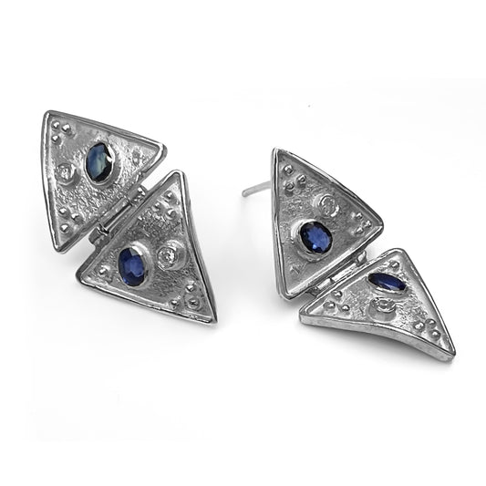 Sapphires Diamonds and Silver Earrings