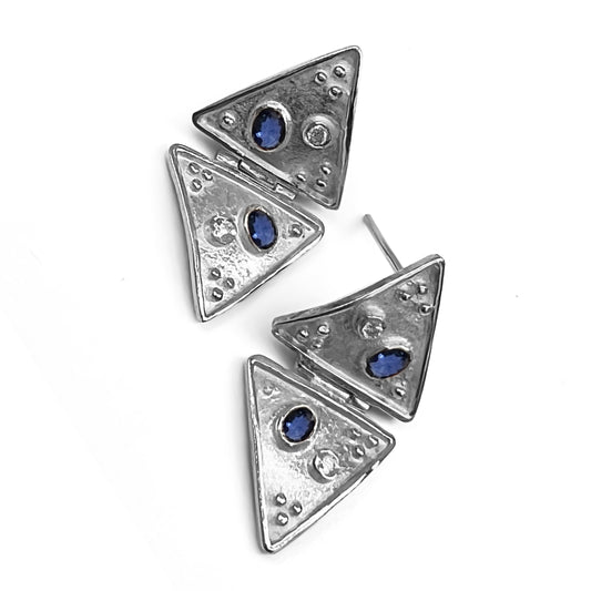 Sapphires Diamonds and Silver Earrings